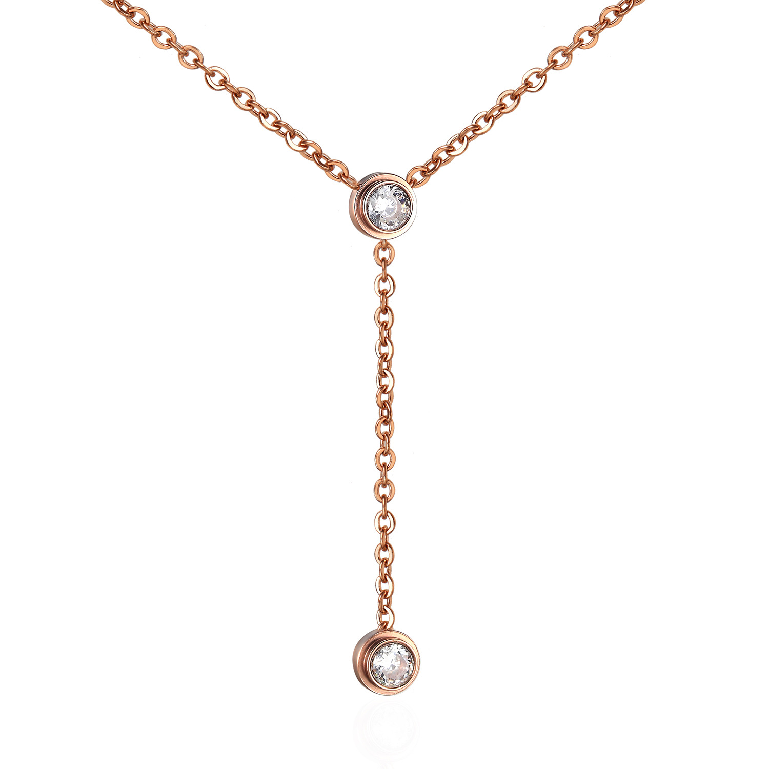 镶石锁骨流苏单钻吊坠 钛钢镀玫瑰金女士y字项链 韩版个性礼品