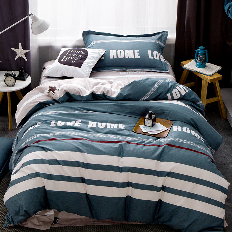 纯棉学生三件套 单人宿舍套件简约条格床单被套床上用品一件代发