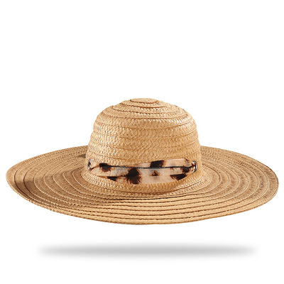 夏季新款女士草帽时尚经典拼接圆顶丝带度假防晒宽边草帽直销批发