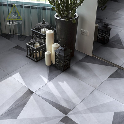 灰色水泥砖几何花砖地板砖工业风背景墙砖 客厅厨房卫生间瓷砖600