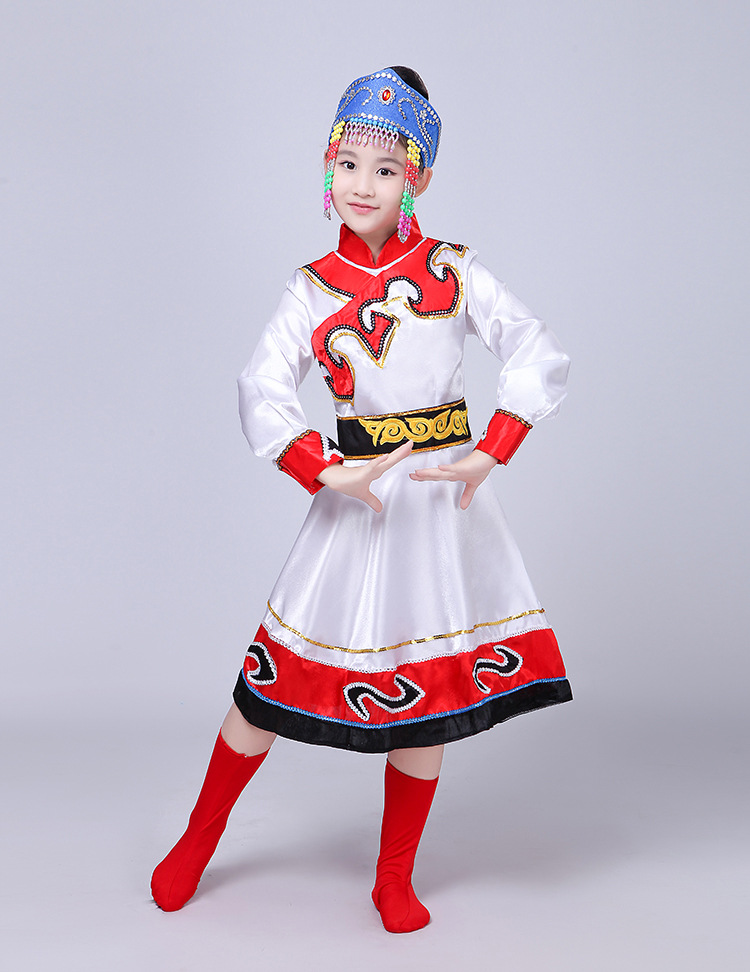 蒙古族服装儿童女孩演出服饰小孩蒙古袍女童款新款蒙古族袍舞蹈服