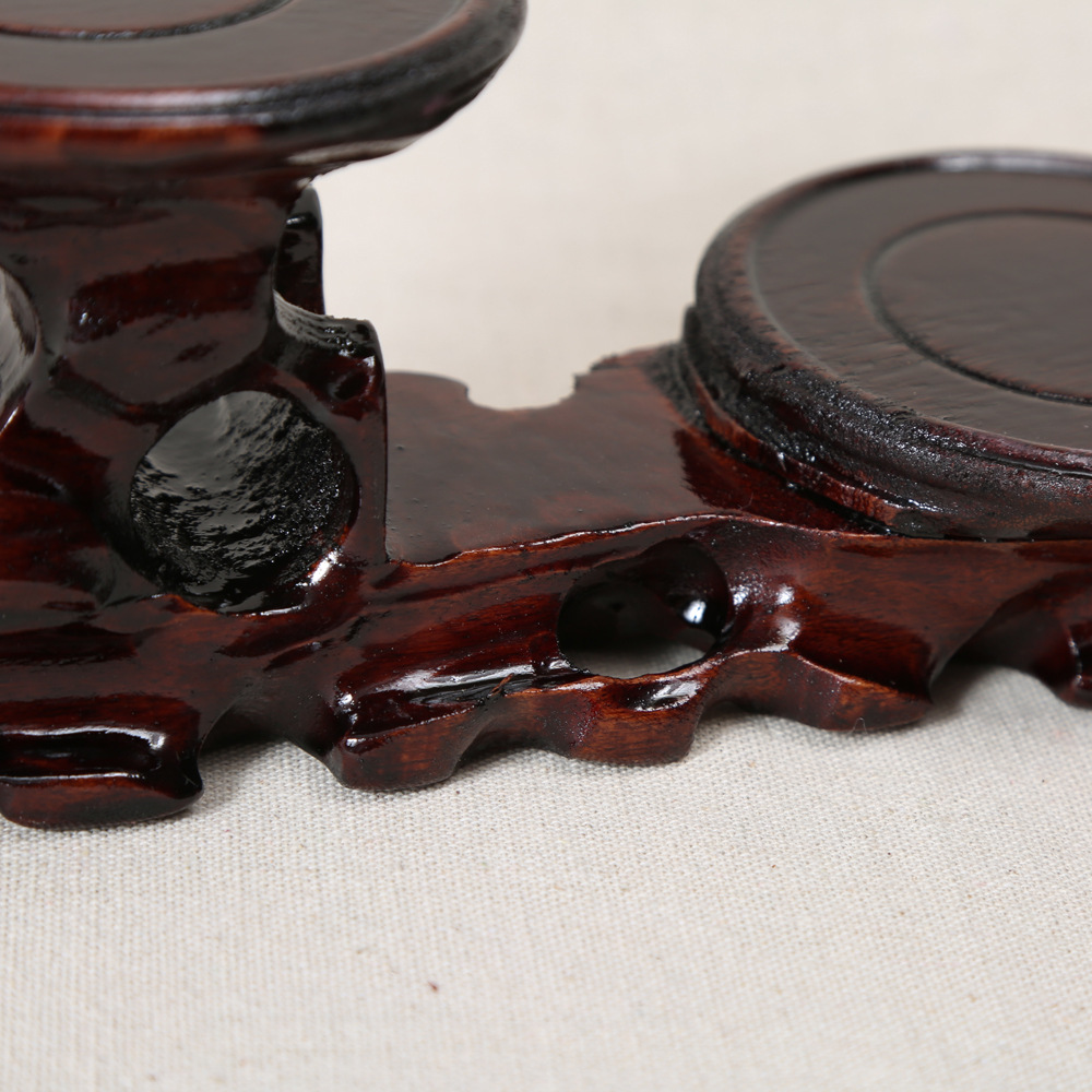 红木根雕 厂家直销紫砂壶茶具底座圆二高低中式摆件红木工艺品