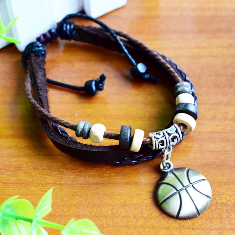 动漫周边 黑子的篮球真皮手链 学生个性合金篮球吊坠手链手镯批发