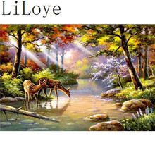 速卖通爆款diy钻石画风景鹿满方钻圆钻钻石画客厅装饰钻石画批发
