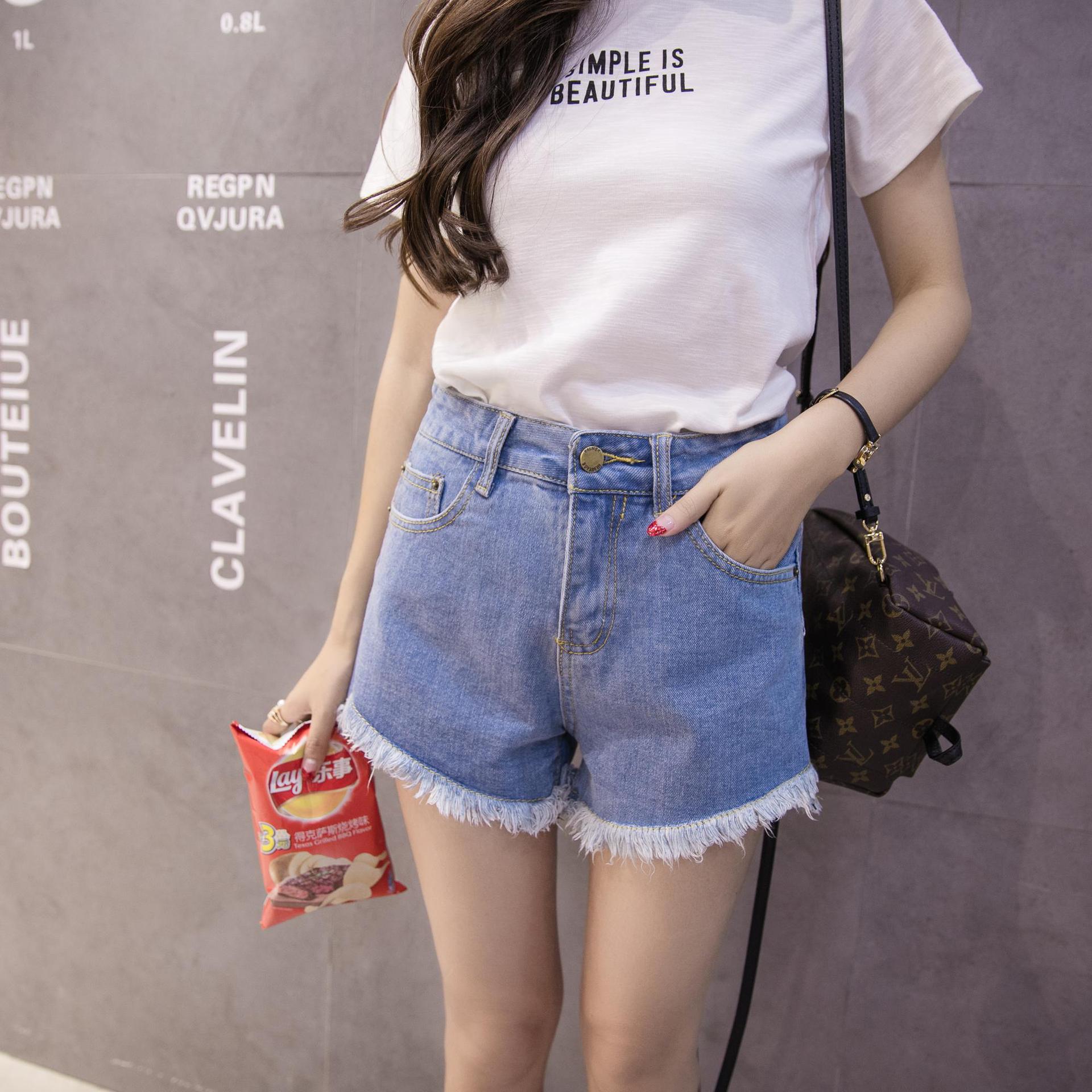 高腰牛仔短裤_2018高腰牛仔短裤前短后长a字修身显瘦毛边 - 阿里巴巴