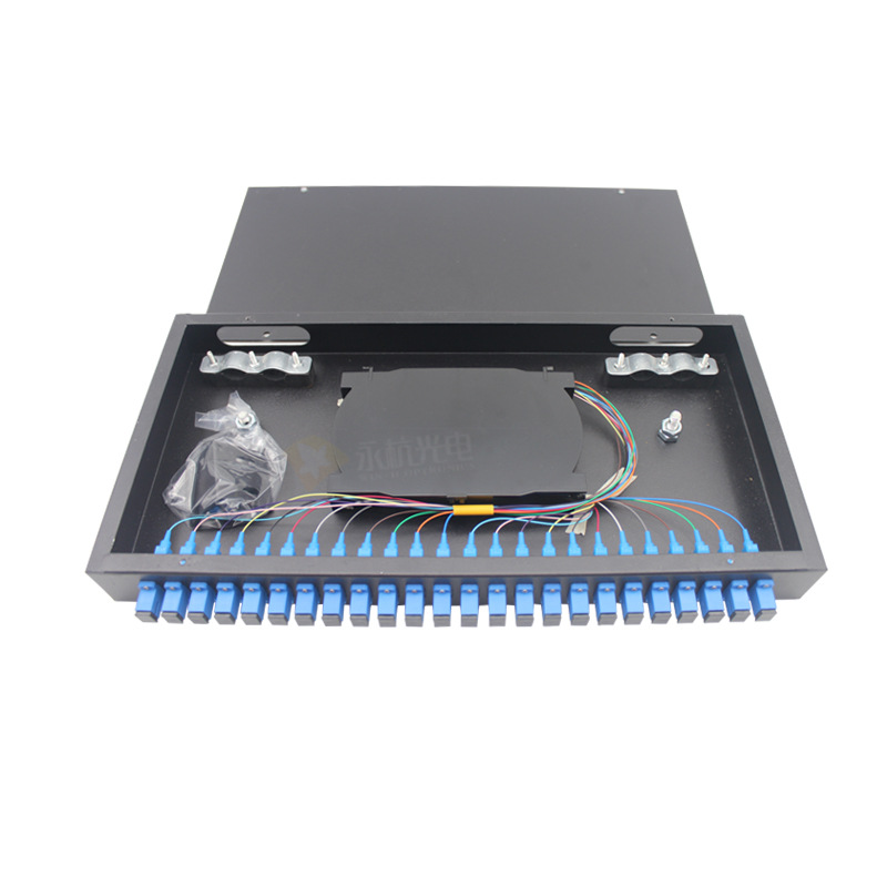 厂家批发 机架式光纤盒24口满配sc方口光缆熔纤盒 24芯光纤配线架