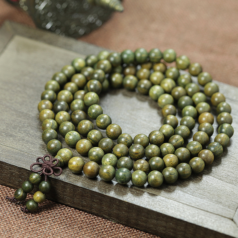 绿檀手串108颗佛珠沉香檀香手链老料8mm男女情侣木质紫檀念珠