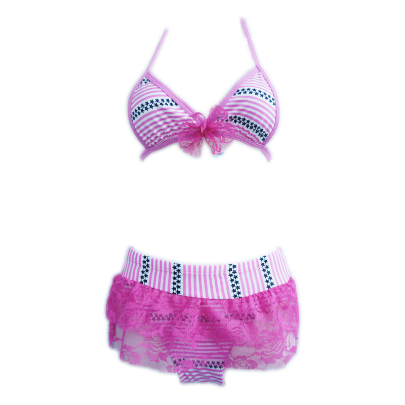 批发新款儿童蕾丝比基尼三点式分体泳衣 女童温泉游泳衣 7813