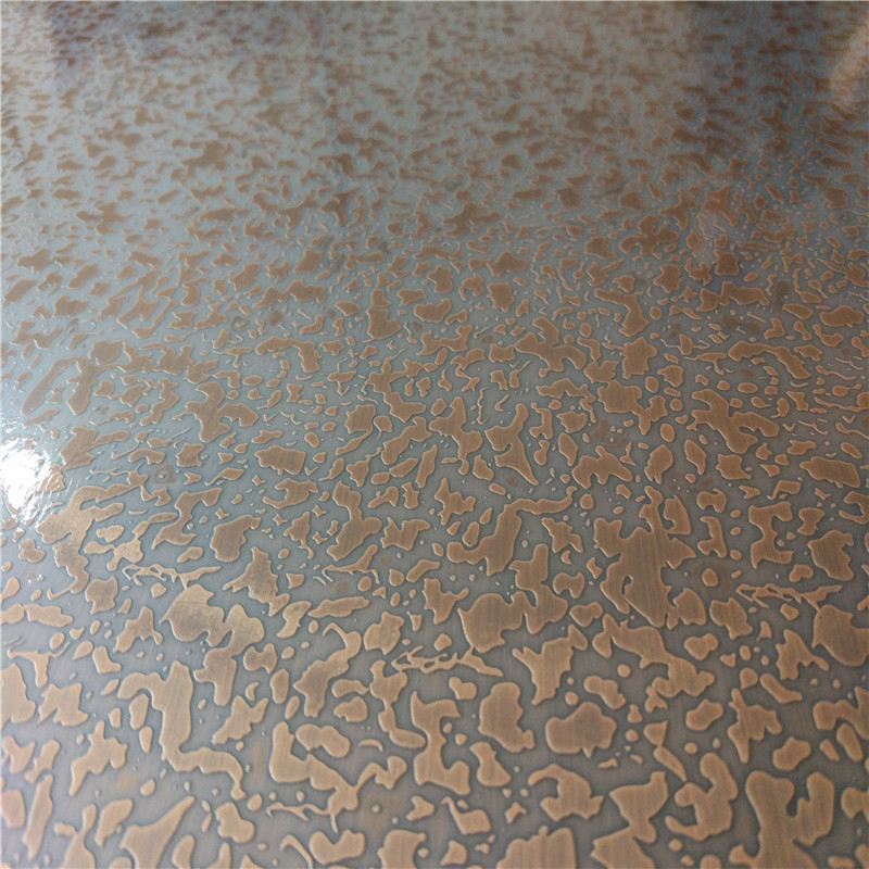 304不锈钢 蚀刻雪花红古铜拉丝 不锈钢镀铜复合铜