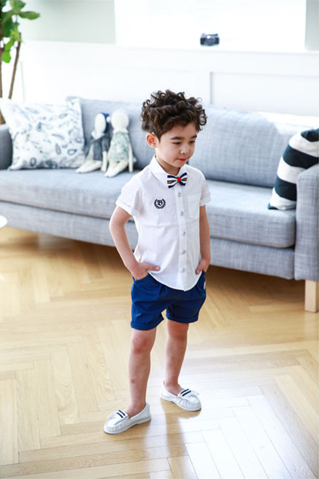 童装夏季男童套装衬衫配领结幼儿园六一表演服3岁至10岁中小儿童