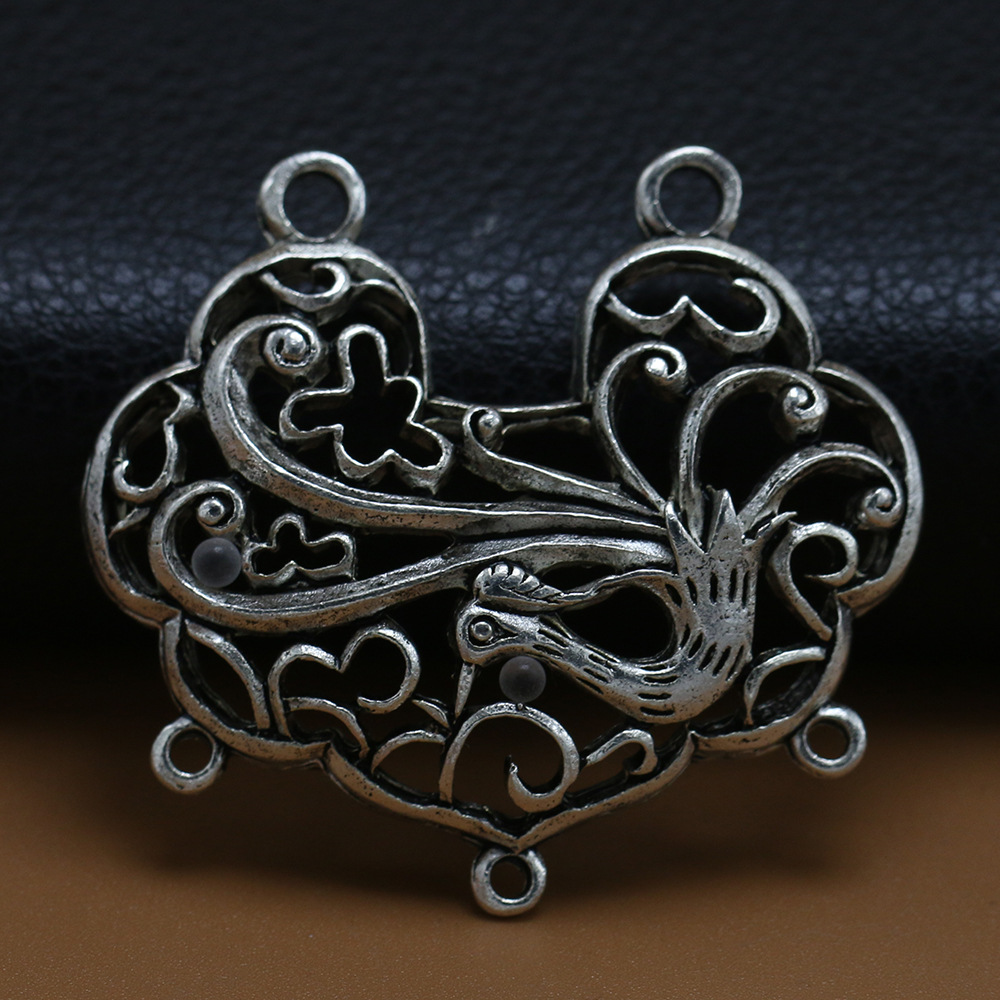 厂家直销 项链耳环配件 镂空古典凤凰长命锁合金吊坠 43*39mm批发