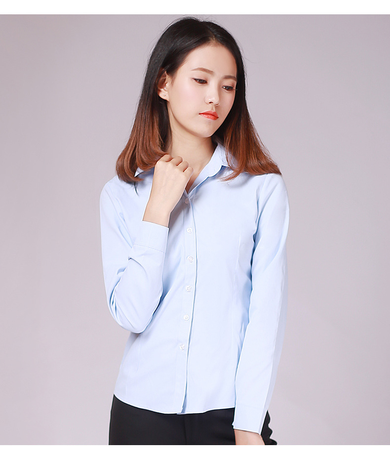 白衬衫女长袖职业装面试衬衣工作服大学生面试修身正装通勤打底.