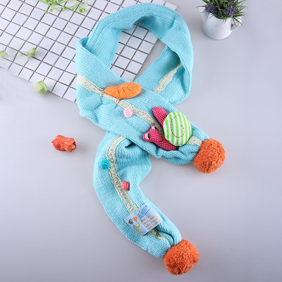 儿童可爱毛球尾围巾 秋冬保暖卡通围巾 幼儿毛线编织围脖 批发