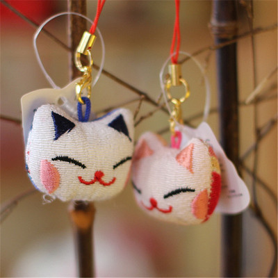 乐喵 日式和风布艺挂绳小猫头手机链招财猫挂件挂饰日本手机绳