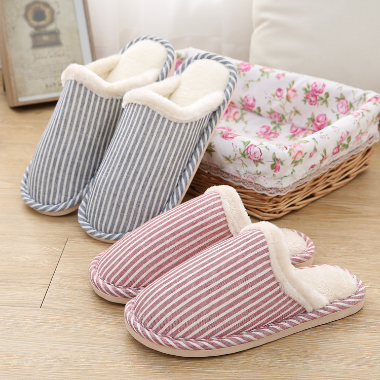 2022 New Autumn and Winter Home Indoor Cotton Slippers Couple Warm Stripe Cotton Slippers Factory Direct Sales Wholesale