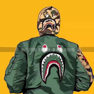 批发日本潮牌鲨鱼夹克男女休闲外套青少年学生个性鲨鱼刺绣机车服