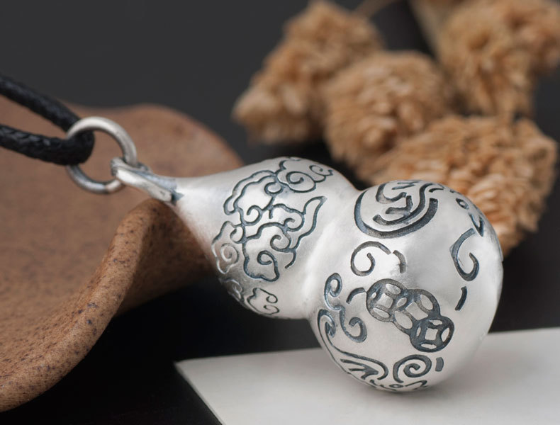 990足银葫芦吊坠女 复古民族风手工祥云平安福禄纯银挂件饰品礼物