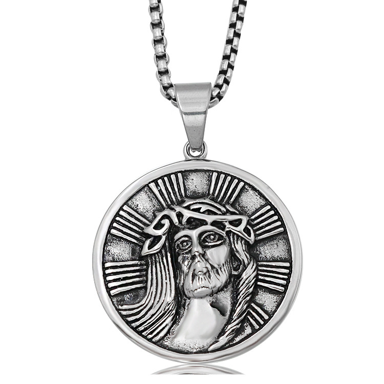 不锈钢人头像圆形吊牌铸造抹油复古人像饰品