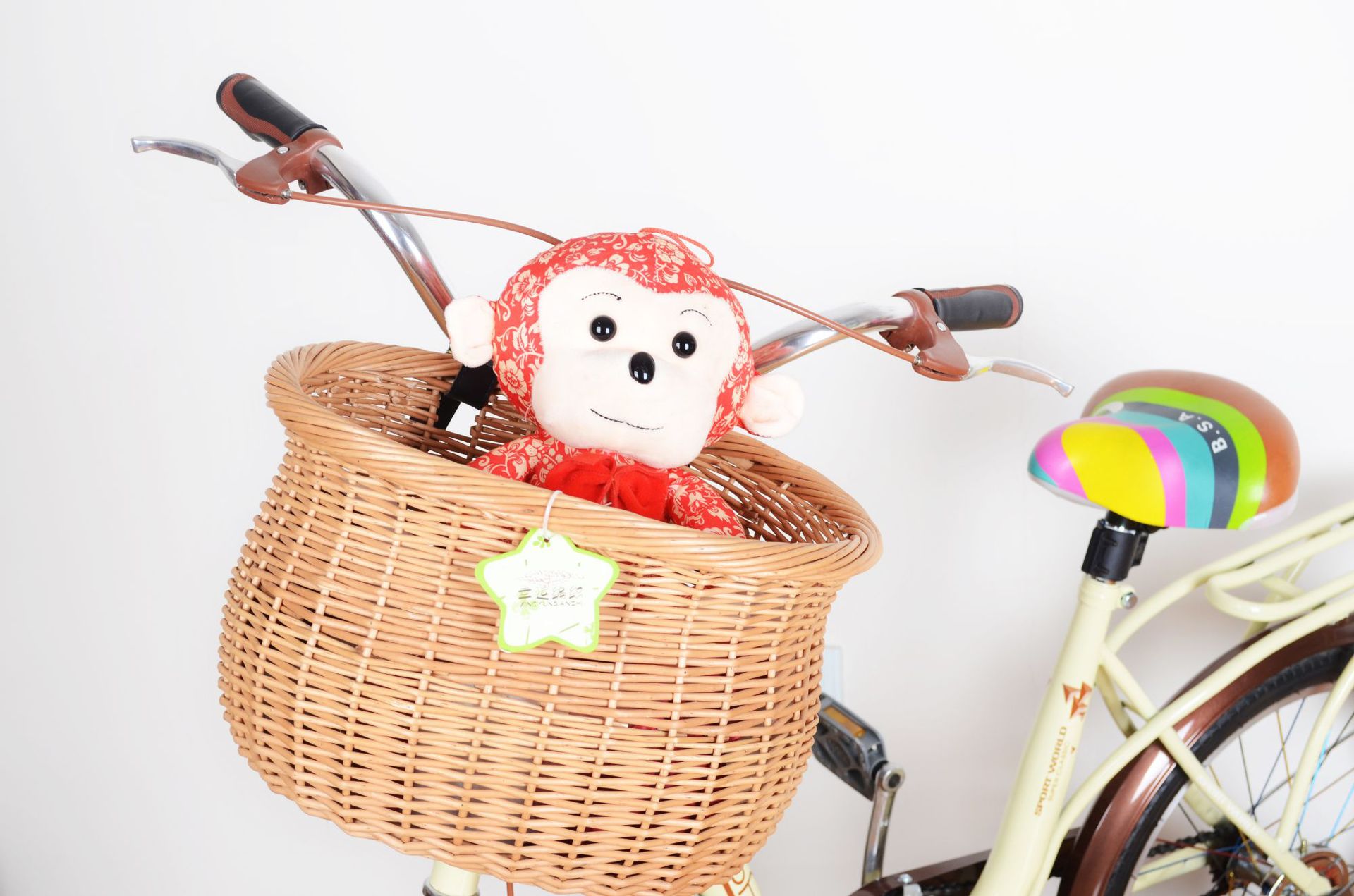 Factory Direct Sales Willow Rattan Basket Hand-Woven Bicycle Basket Car Vegetable Basket Rattan Woven Vegetable Basket