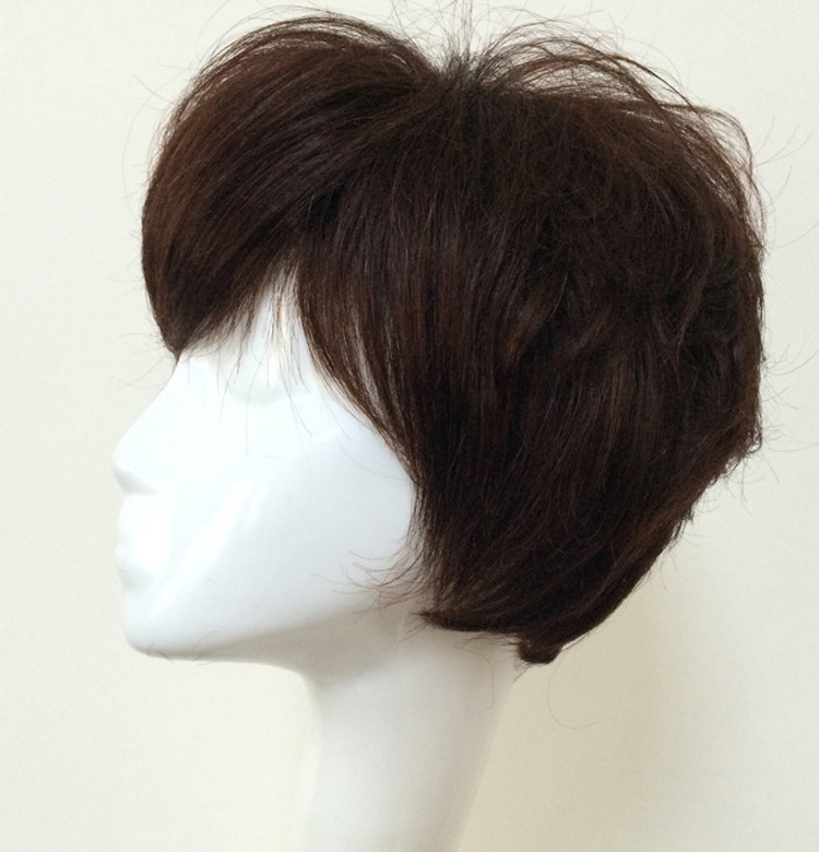 特价真人假发批发时尚帅气中年女士小短发纹理机制手织头顶心