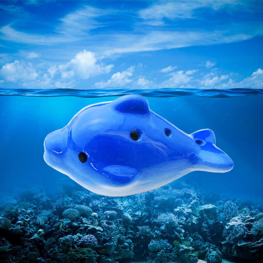 弘音6孔陶笛 宝蓝色 小海豚 卡通动物陶笛 厂家批发定制