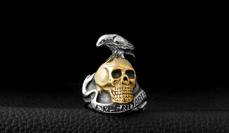 钢铁战士欧美时尚饰品批发 钛钢男士手饰 敢死队骷髅乌鸦纹身戒指