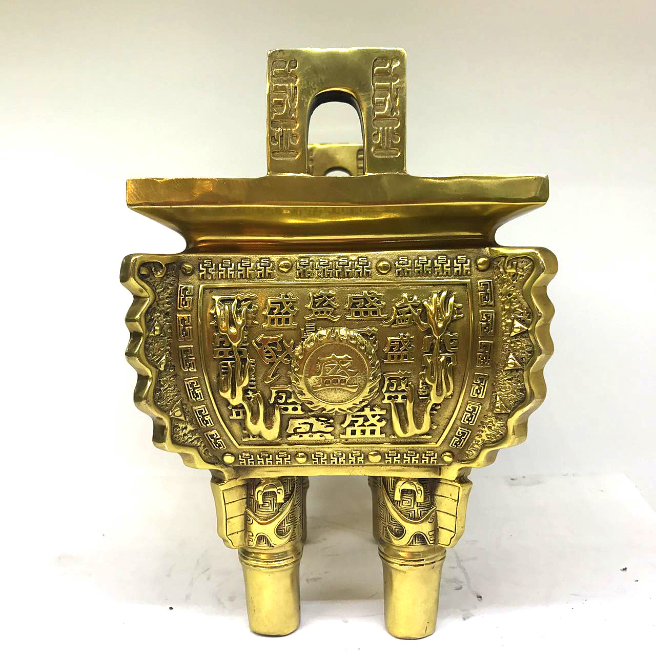 镀金纯铜盛鼎火焰顶香炉精工铜鼎家居装饰办公室商店旺铺风水摆件