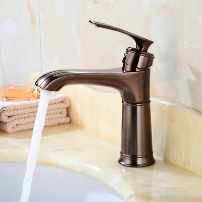 全铜低款台下盆水龙头 冷热水单孔瀑布面盆水龙头 厨房居家水龙头