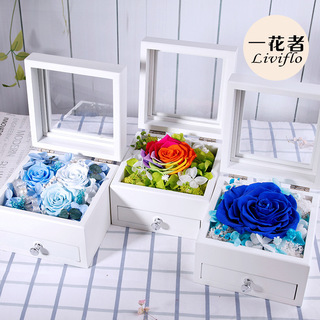 云南圃贝保鲜花七彩玫瑰彩虹纯手工上色永生花玫瑰