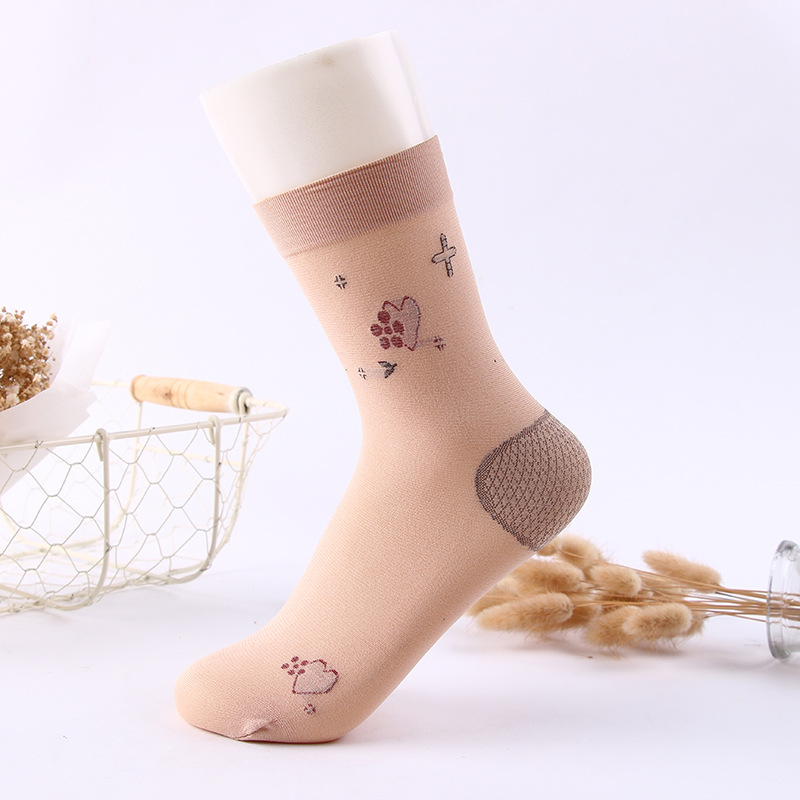 Spring and Summer Women's Bending Plate Stockings Women's Stockings with Heels Middle-Aged and Elderly Female Stocking Flower Stockings with Patterns