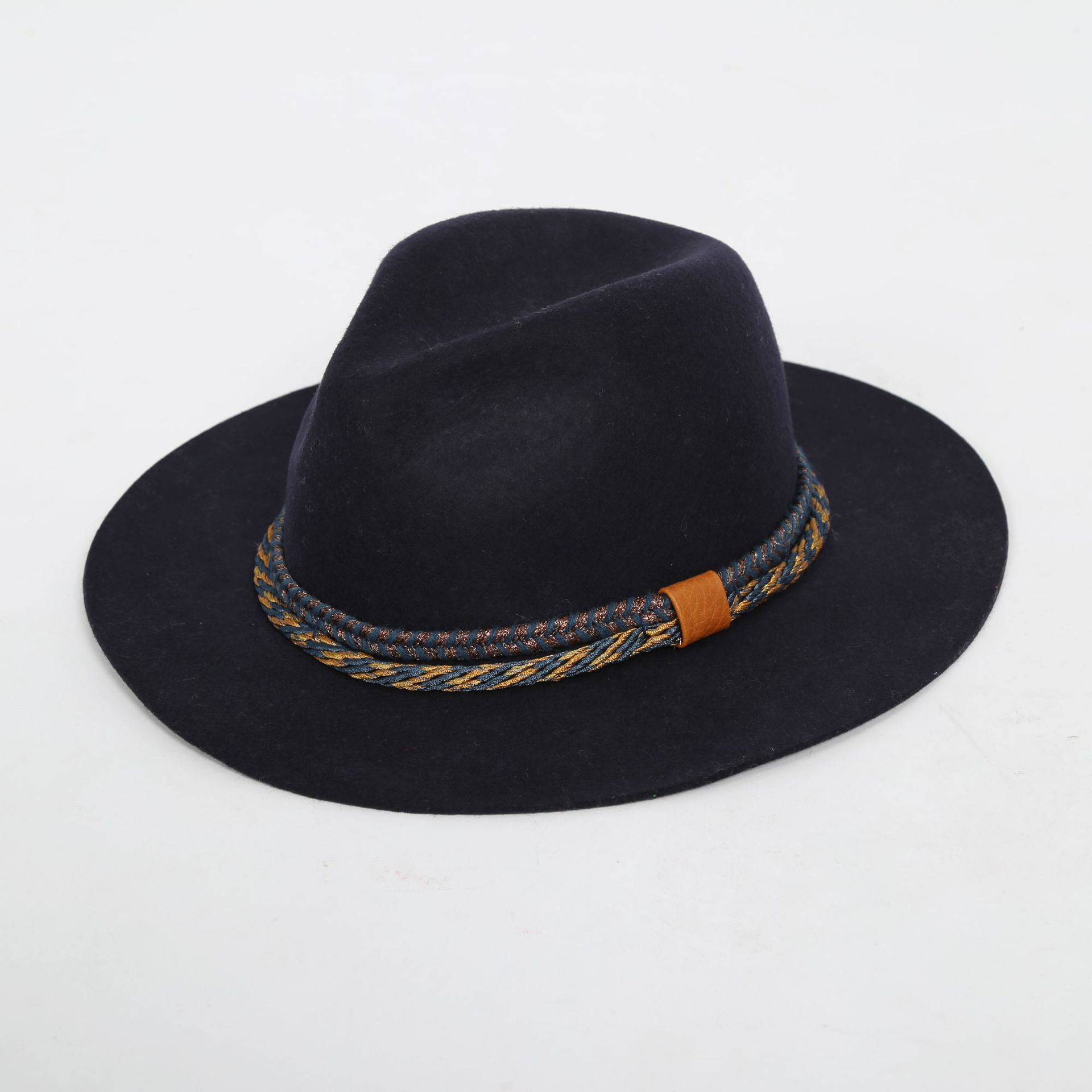 秋冬新款时尚休闲毛呢帽欧美风格毛毡大沿礼帽女士定型羊毛呢毡帽