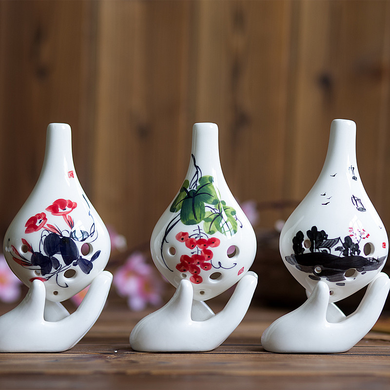 6孔中音c调陶笛 纯釉面手绘图案 六孔ac陶笛教学推广用 学校定制