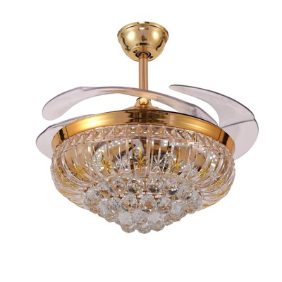 现代水晶 隐形吊扇灯客厅餐厅吸顶灯现代吊扇 带led的风扇吊灯