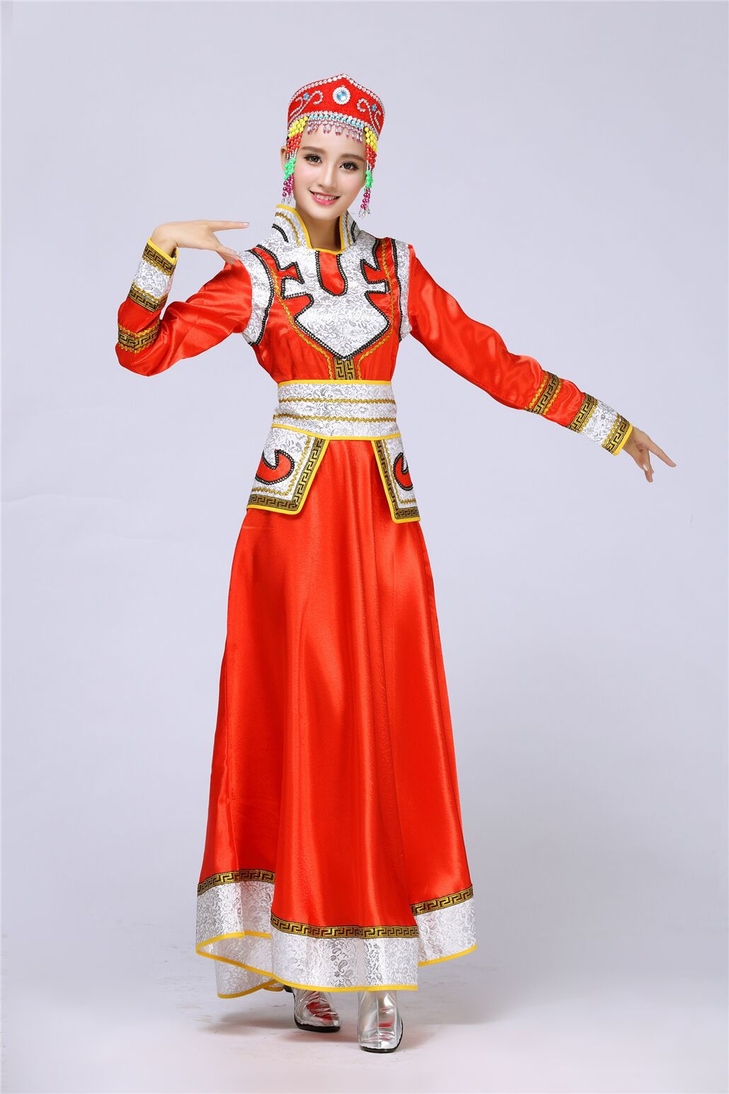 新款蒙古族演出服女装内蒙古舞蹈服装蒙古袍成人少数民族表演服裙