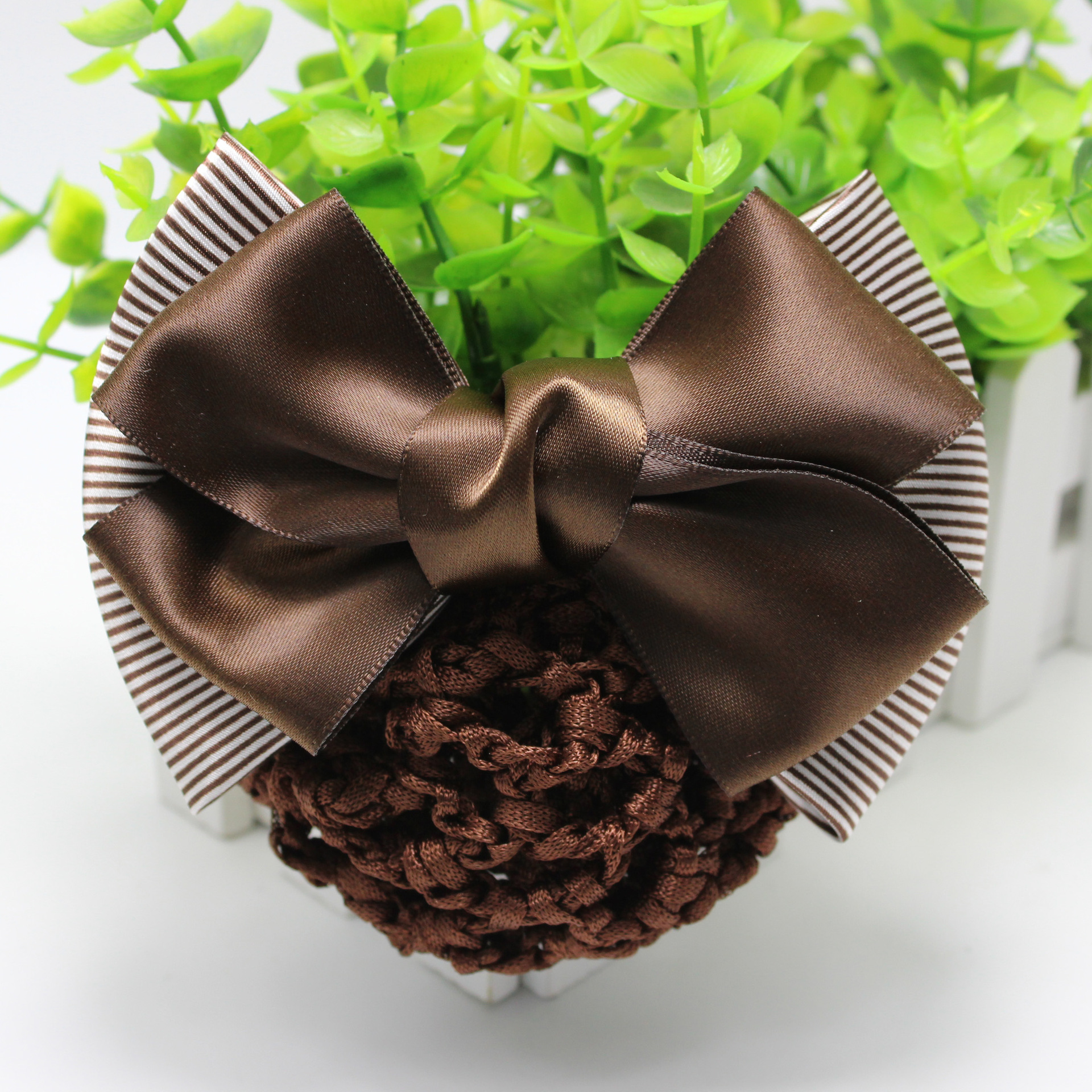 韩版蝴蝶结交叉无钻条纹职业头花头网 白领工作头饰发饰批发