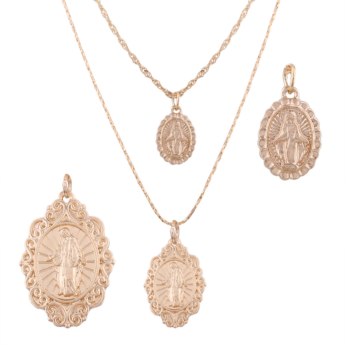 ebay速卖通货源 西方宗教圣母玛利亚吊坠项链两件套跨境新款饰品