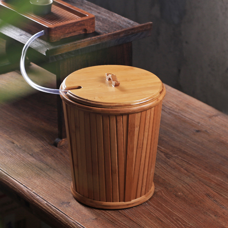 茶桶茶渣桶竹功夫茶水桶小号带盖实木茶叶垃圾桶废水桶茶具排水桶