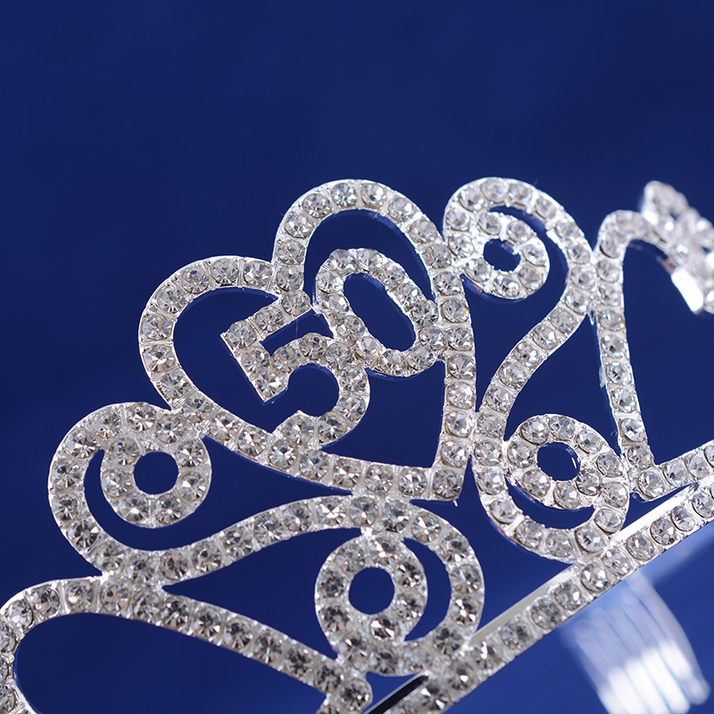 hg759 气质晚宴皇冠精美白钻爱心头饰公主生日数字王冠速卖通热卖