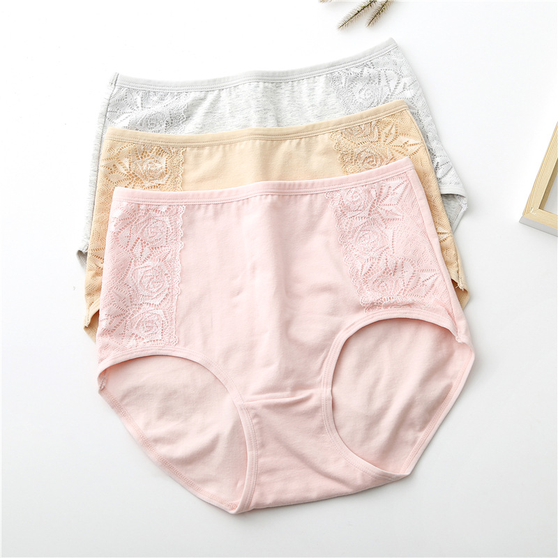 New Pure Cotton High Waist Underwear Women's plus Size plus-Sized Cotton Hip Lifting and Waist-Slimming Mother Solid Color Large Underpants