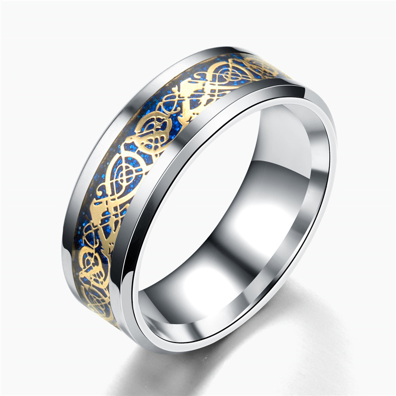 Daihao Spot Cross-Border Jewelry Stainless Steel Dragon Pattern Ring European and American Fashion Men's Ring Wholesale Epoxy Ring