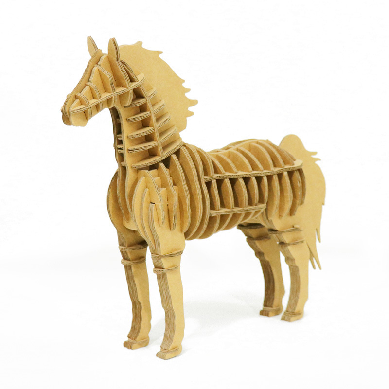 马diy动物拼装纸工艺品益智乐趣教育认知创意3d感知结构拼件骏马