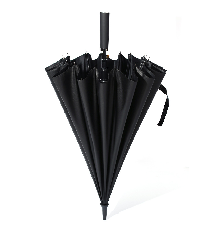 16骨黑胶直杆伞 男士商务自动纤维骨防风长柄可定制广告黑色晴雨