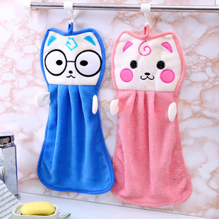 厨房可爱加厚挂式擦手巾 强吸水洗碗毛巾抹布卡通擦手布
