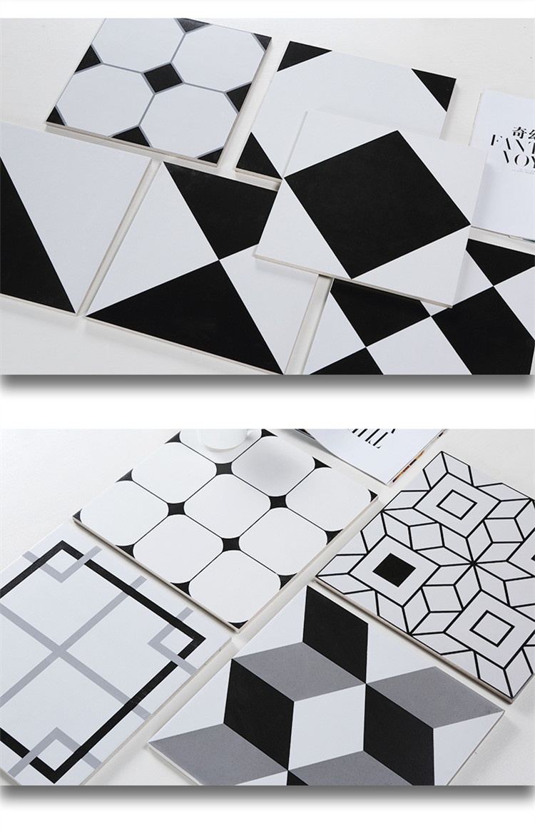 300黑白瓷砖卫生间厨房墙砖复古花片地砖欧式地板砖仿古砖小花砖