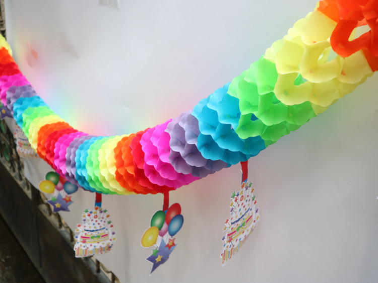 新款七彩生日纸拉花 大号卡通纸拉花纸拉条儿童生日装饰 彩旗拉花
