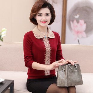 秋装中年人妇女士外衣服40岁50妈妈外套带领子毛衣宽松大人穿小衫
