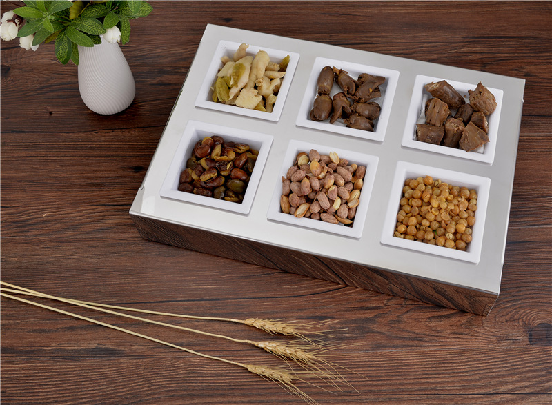 酒吧ktv干果碟水果盘小食碟不锈钢小食架四方碟小吃点心拼盘