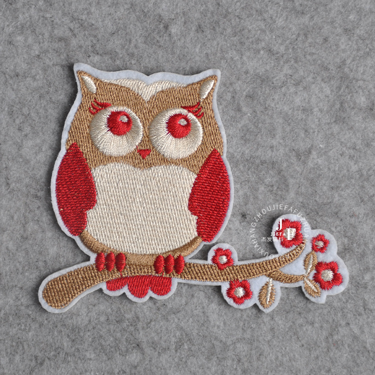 杰发新款猫头鹰刺绣布贴定做 布贴卡通图案定制精美diy绣花布贴