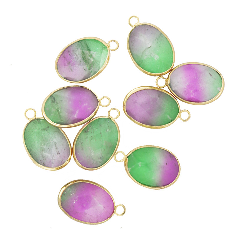 欧美新款天然七彩原石吊坠 天然石圆形吊坠