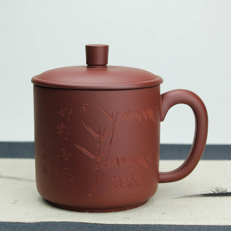 【禅乐】宜兴紫砂壶紫砂杯茶杯盖杯 正宗原矿优质紫泥 竹影清风杯